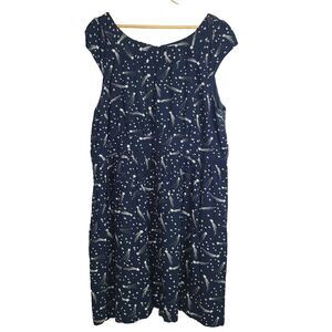 Emily And Fin Dress 3X Navy Blue White Shooting Stars Print A-Line Knee Length